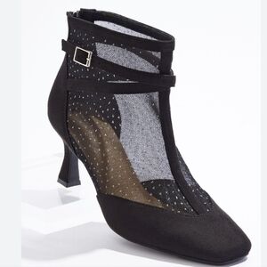 Cato Elegant Black Mesh Women's Heels with Sparkles and Buckle Accent